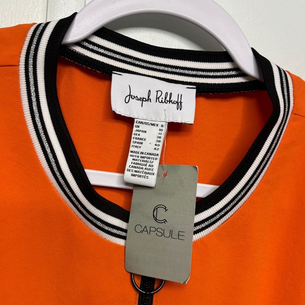 Joseph Ribkoff Orange Zip‎ Front Sporty Shift Dress Striped Trim Sz 8 Luxury - Picture 6 of 8